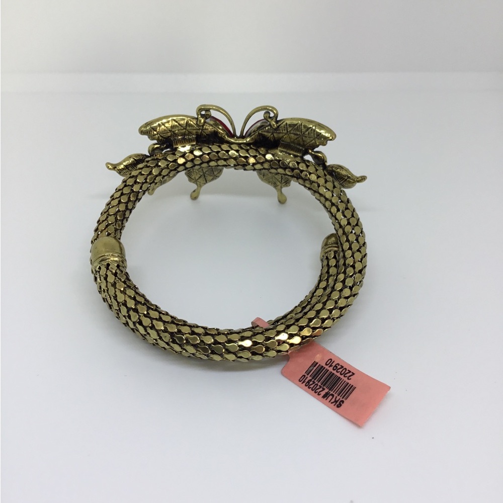 Butterfly Statement Bracelet with Red Rhinestones on Gold-tone Mesh Cuff NWT - Picture 4 of 6